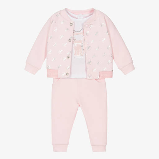 KARL LAGERFELD KIDS-Girls Pink Cotton Tracksuit Set | Childrensalon Outlet