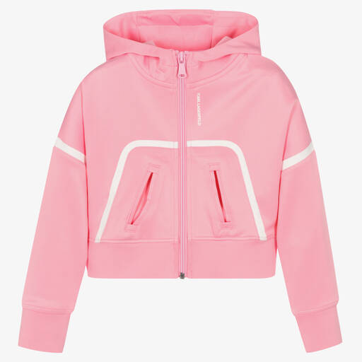 KARL LAGERFELD KIDS-Girls Pink Logo Zip-Up Hoodie | Childrensalon Outlet