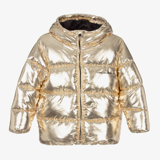 KARL LAGERFELD KIDS-Girls Shimmering Gold Puffer Coat | Childrensalon Outlet