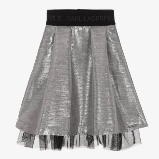 KARL LAGERFELD KIDS-Girls Shimmering Silver Pleated Skirt | Childrensalon Outlet