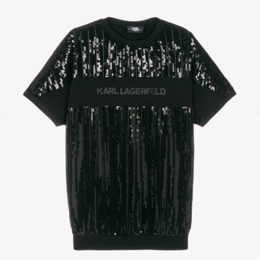 KARL LAGERFELD KIDS-فستان تيشيرت مزين بترتر لون أسود | Childrensalon Outlet
