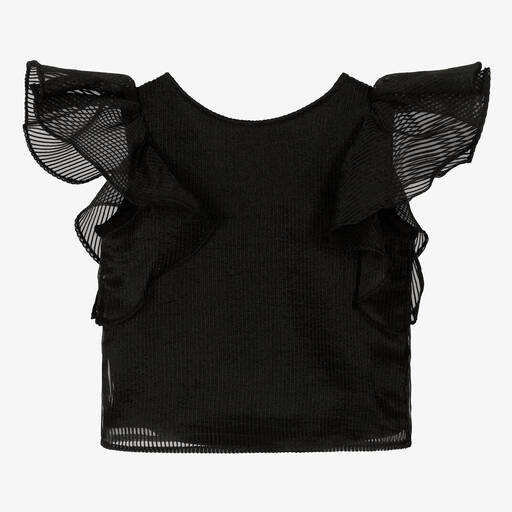 KARL LAGERFELD KIDS-Черная блузка из органзы в полоску с рюшами | Childrensalon Outlet