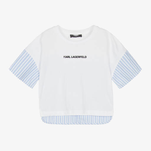 KARL LAGERFELD KIDS-Girls Striped Cotton Short Sleeve Tee | Childrensalon Outlet