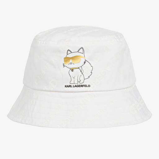 KARL LAGERFELD KIDS-قبعة قطن تويل لون أبيض للبنات | Childrensalon Outlet