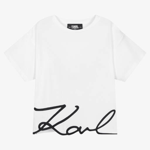 KARL LAGERFELD KIDS-Girls White Cotton T-Shirt | Childrensalon Outlet