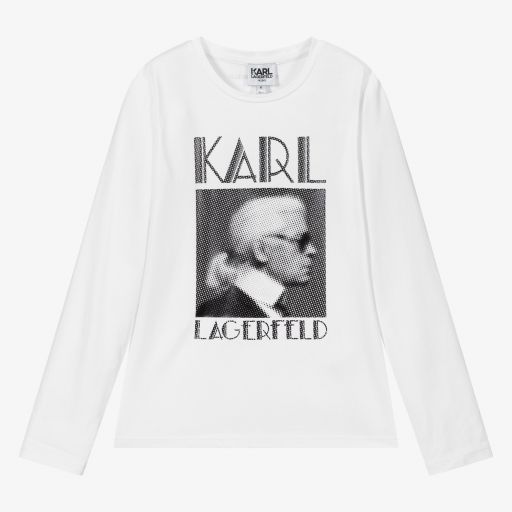 KARL LAGERFELD KIDS-توب قطن جيرسي لون أبيض للبنات | Childrensalon Outlet