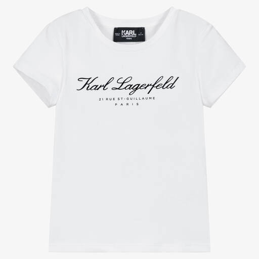 KARL LAGERFELD KIDS-Girls White Organic Cotton T-Shirt | Childrensalon Outlet