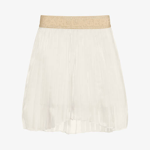 KARL LAGERFELD KIDS-Girls White Pleated Logo Skirt | Childrensalon Outlet