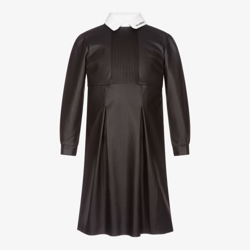KARL LAGERFELD KIDS-Teen Black Faux Leather Dress | Childrensalon Outlet