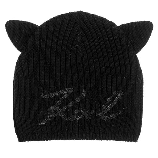 KARL LAGERFELD KIDS-Teen Black Knitted Logo Hat | Childrensalon Outlet