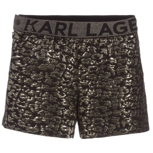 KARL LAGERFELD KIDS-Teen Black Leopard Logo Shorts | Childrensalon Outlet