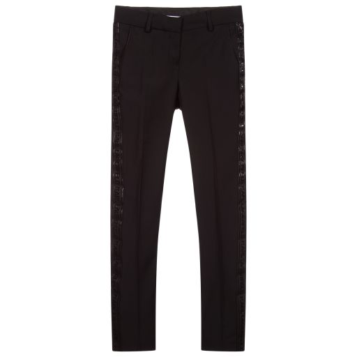 KARL LAGERFELD KIDS-Teen Black Wool Logo Trousers | Childrensalon Outlet