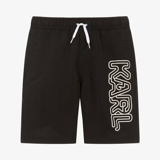 KARL LAGERFELD KIDS-Teen Boys Black Logo Swim Shorts | Childrensalon Outlet
