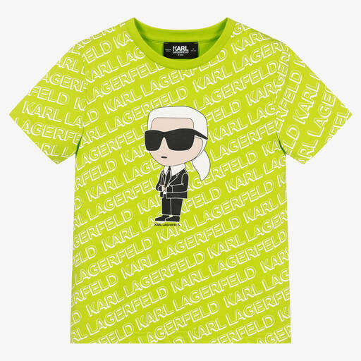 KARL LAGERFELD KIDS-تيشيرت تينز ولادي قطن عضوي لون أخضر ليموني | Childrensalon Outlet