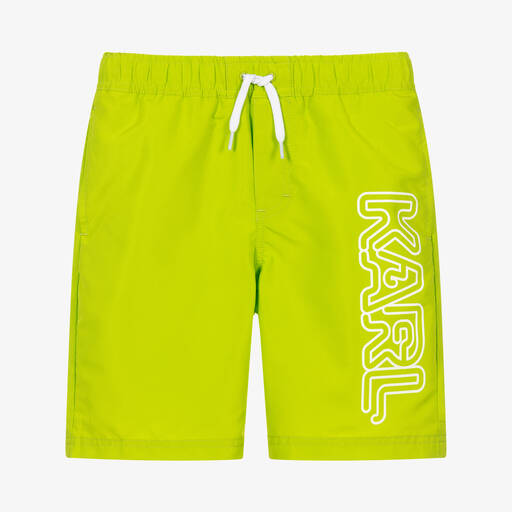 KARL LAGERFELD KIDS-Teen Boys Green Logo Swim Shorts | Childrensalon Outlet