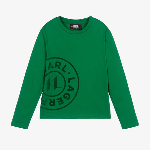 KARL LAGERFELD KIDS-توب قطن عضوي تويل لون أخضر تينز ولادي | Childrensalon Outlet