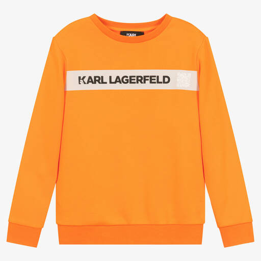 KARL LAGERFELD KIDS-سويتشيرت تينز ولادي قطن عضوي جيرسي لون برتقالي | Childrensalon Outlet