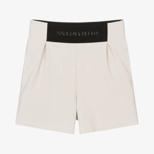 KARL LAGERFELD KIDS-Teen Girls Beige Crêpe Logo Shorts | Childrensalon Outlet