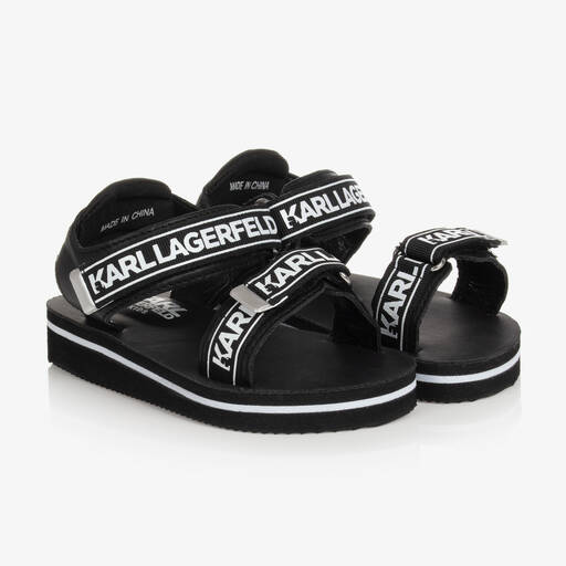 KARL LAGERFELD KIDS-Teen Girls Black Karl Logo Sandals | Childrensalon Outlet