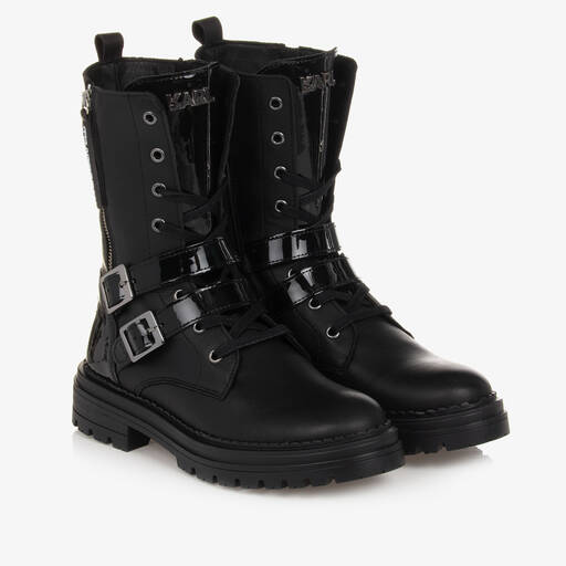 KARL LAGERFELD KIDS-Bottines noires en cuir à lacets | Childrensalon Outlet