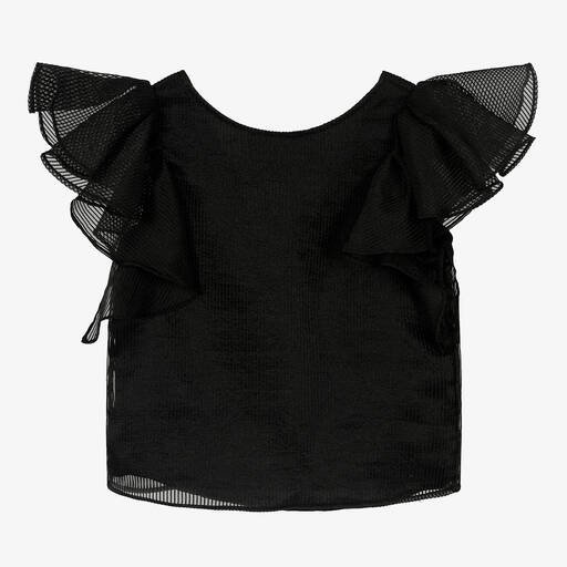 KARL LAGERFELD KIDS-Teen Girls Black Organza Ruffle Blouse | Childrensalon Outlet