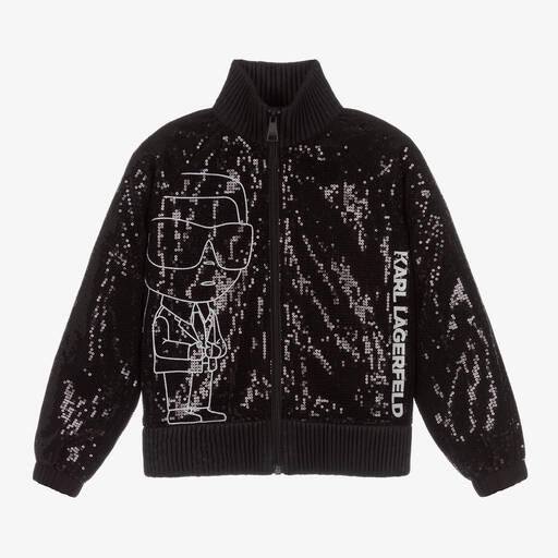 KARL LAGERFELD KIDS-جاكيت بطبعة كارل أيكونيك مزين بترتر لون أسود | Childrensalon Outlet
