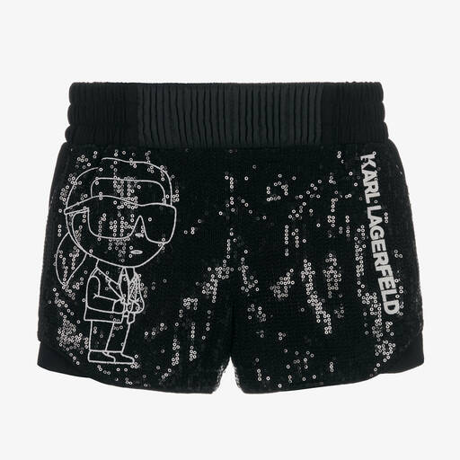 KARL LAGERFELD KIDS-Teen Girls Black Sequin Karl Ikonik Shorts | Childrensalon Outlet