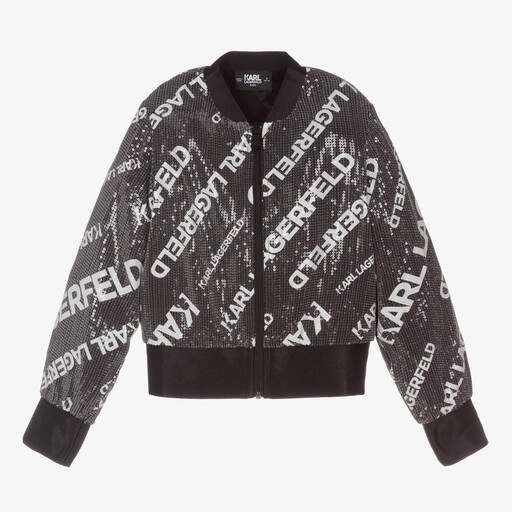 KARL LAGERFELD KIDS-Teen Girls Black Sequinned Logo Jacket | Childrensalon Outlet