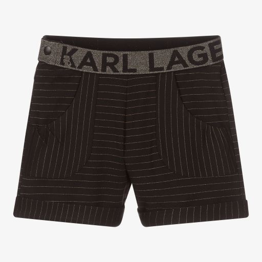 KARL LAGERFELD KIDS-شورت تينز بناتي ميلانو جيرسي مقلم لون أسود | Childrensalon Outlet