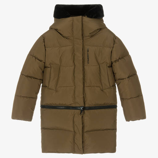 KARL LAGERFELD KIDS-معطف بافر 2 في 1 لون أخضر كاكي تينز بناتي | Childrensalon Outlet