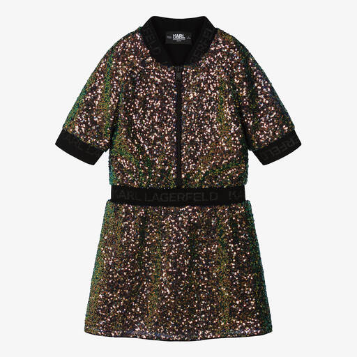 KARL LAGERFELD KIDS-Teen Girls Green Sequin Dress | Childrensalon Outlet
