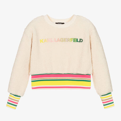 KARL LAGERFELD KIDS-Teen Girls Ivory Sherpa Fleece Sweatshirt | Childrensalon Outlet