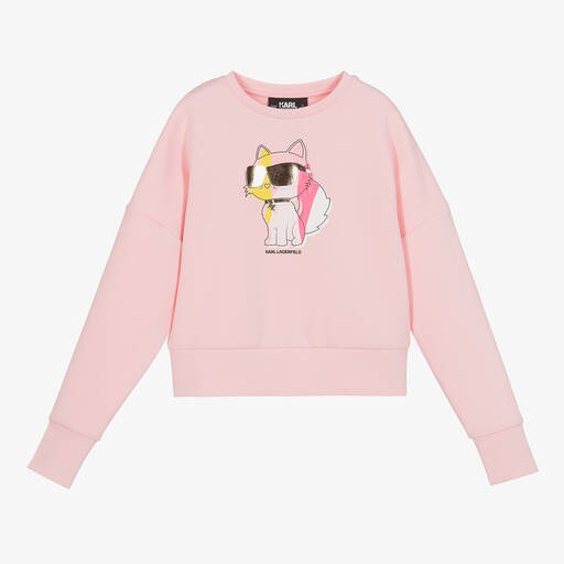 KARL LAGERFELD KIDS-Teen Girls Pink Cotton Choupette Sweatshirt | Childrensalon Outlet