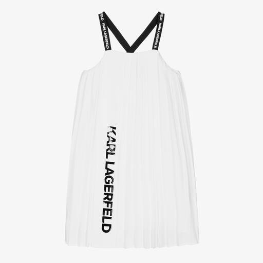 KARL LAGERFELD KIDS-Teen Girls White Pleated Logo Dress | Childrensalon Outlet