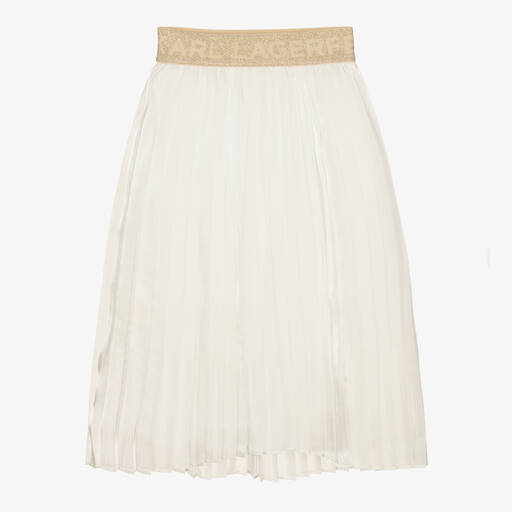 KARL LAGERFELD KIDS-Teen Girls White Pleated Logo Skirt | Childrensalon Outlet