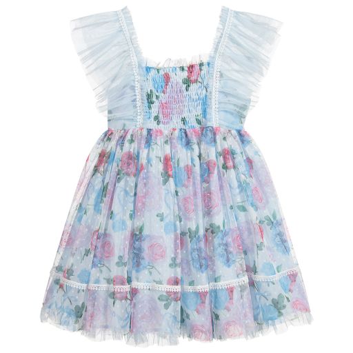 Kate Mack & Biscotti-Girls Blue Floral Tulle Dress | Childrensalon Outlet