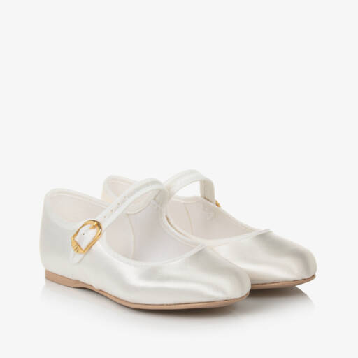Katz-Girls Ivory Satin Bar Shoes | Childrensalon Outlet