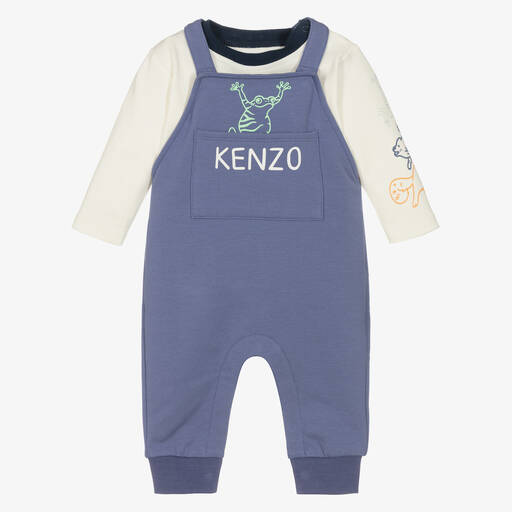 KENZO KIDS-Baby Boys Blue Cotton Frog Dungaree Set | Childrensalon Outlet
