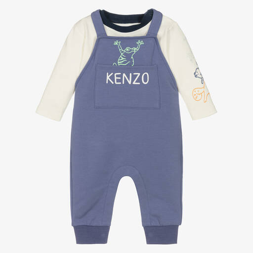 KENZO KIDS-Ensemble salopette bleu en coton | Childrensalon Outlet