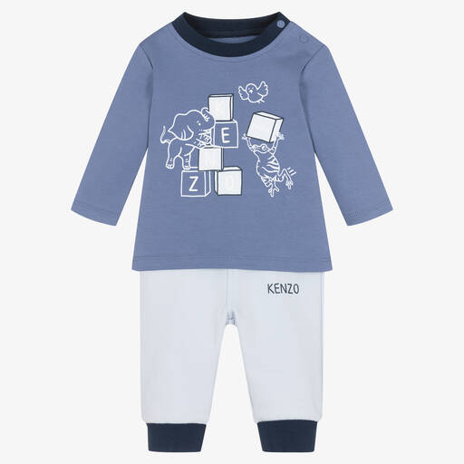 KENZO KIDS-Baby Boys Blue Cotton Frog Trouser Set | Childrensalon Outlet