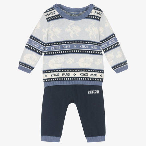 KENZO KIDS-Baby Boys Blue Cotton Knit Trouser Set | Childrensalon Outlet