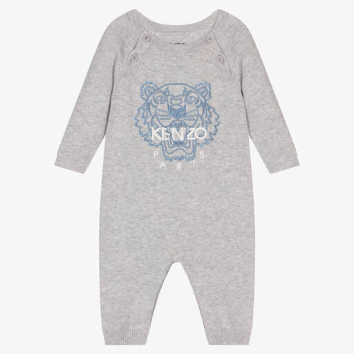 KENZO KIDS-أوفرول رومبر قطن محبوك لون رمادي للمواليد | Childrensalon Outlet