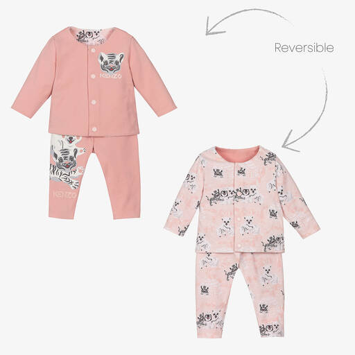 KENZO KIDS-تراكسوت بوجهين قطن لون زهري للمولودات | Childrensalon Outlet