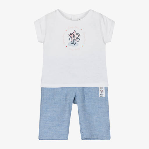 KENZO KIDS-طقم بنطلون قطن عضوي لون أبيض وأزرق للمولودات | Childrensalon Outlet