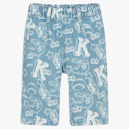 KENZO KIDS-Baby Girls Blue Denim Baseball Print Jeans | Childrensalon Outlet