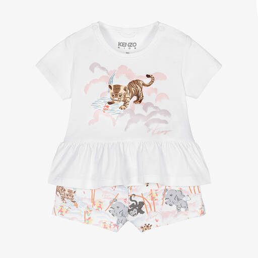 KENZO KIDS-Baby Girls Cotton Logo Shorts Set | Childrensalon Outlet