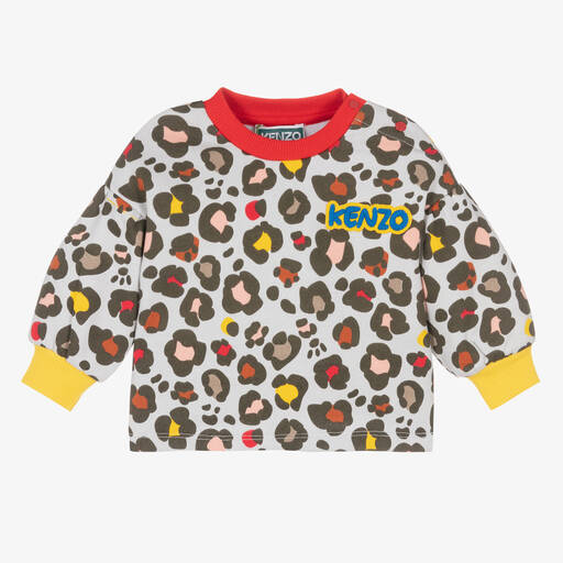 KENZO KIDS-سويتشيرت أطفال بناتي قطن جيرسي لون رمادي | Childrensalon Outlet