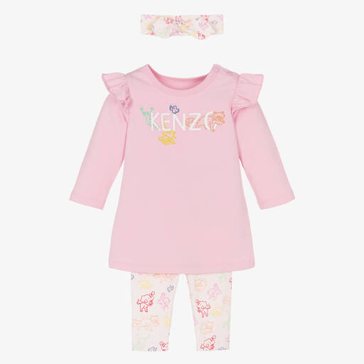 KENZO KIDS-Baby Girls Pink Cotton Dress Set | Childrensalon Outlet