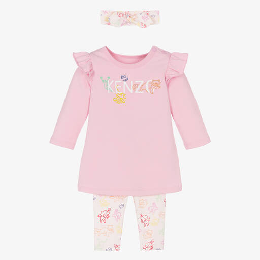 KENZO KIDS-طقم فستان أطفال بناتي قطن جيرسي لون زهري | Childrensalon Outlet