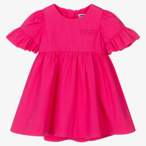 KENZO KIDS-Baby Girls Pink Cotton Logo Dress | Childrensalon Outlet